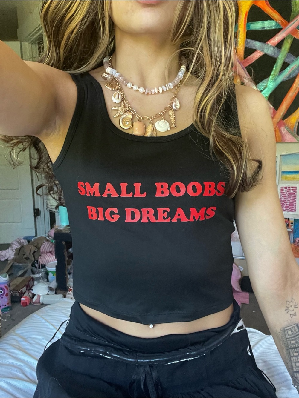 Graphic Black Crop Tank with Red Slogan